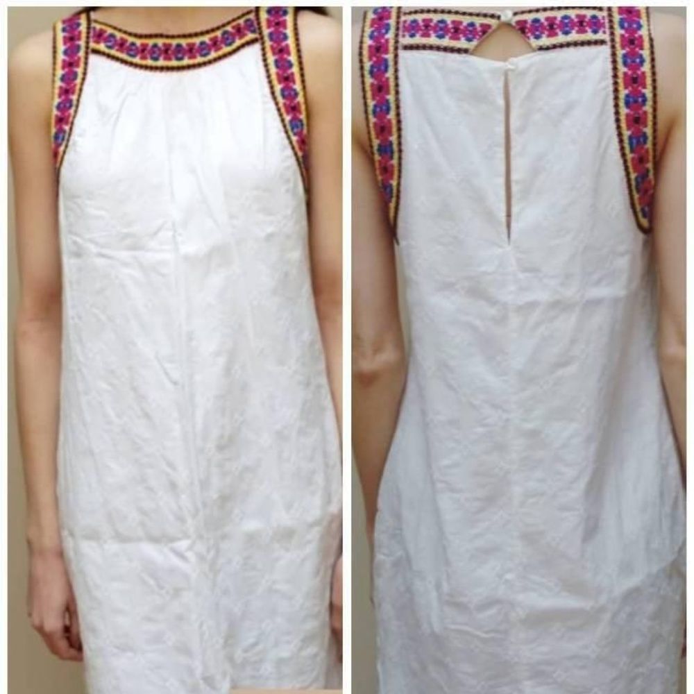 Boho Embroidered Cotton Sheath Dress XS